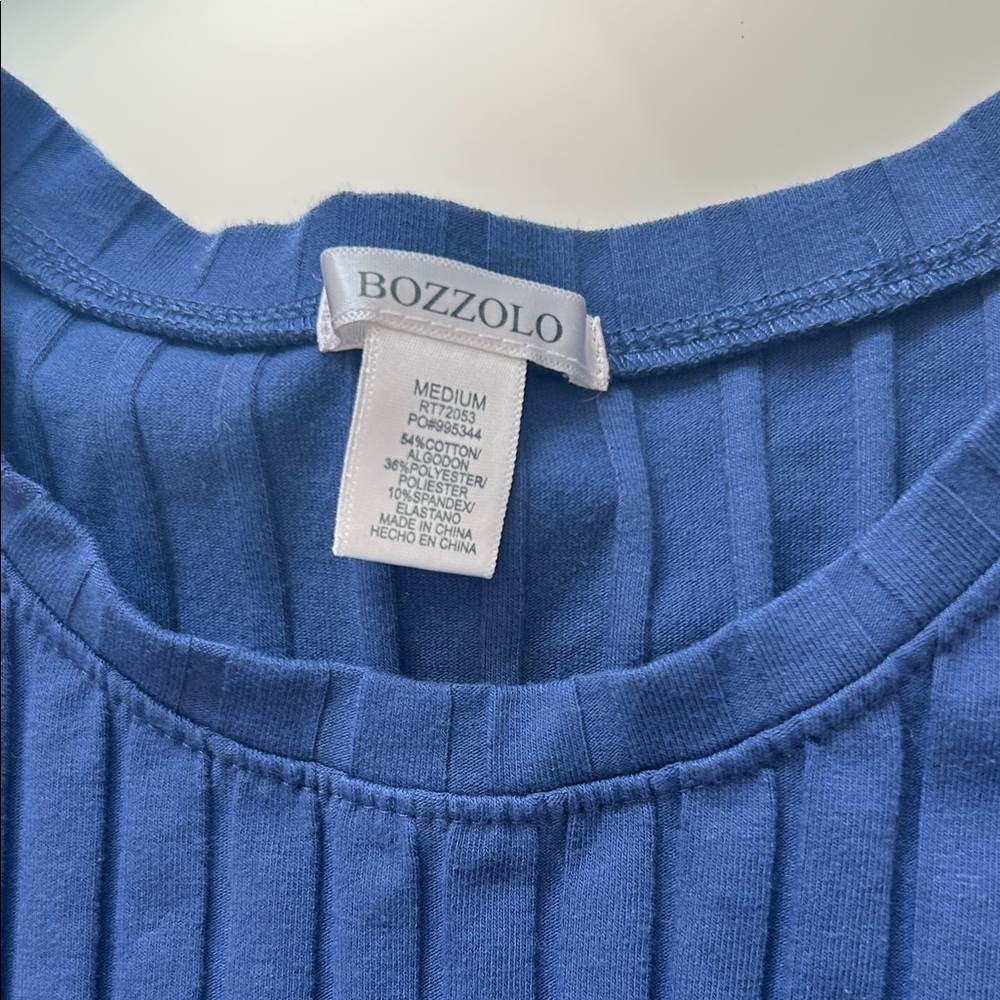 Bozzolo- Blue Ribbed Women's Top - Picture 2 of 3